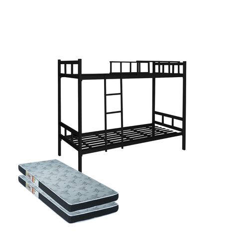 Beliche em Aço Tubolar C/ 2 Colchões D28 Alojamento, Pousada:preto