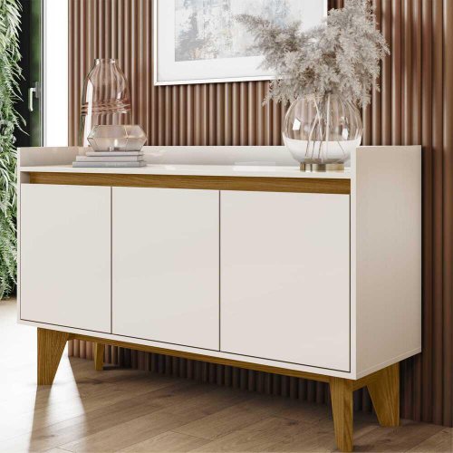 Aparador Buffet Detroid com 04 Portas de Correr Off White/Nature - Lidecor  Móveis & Decoração