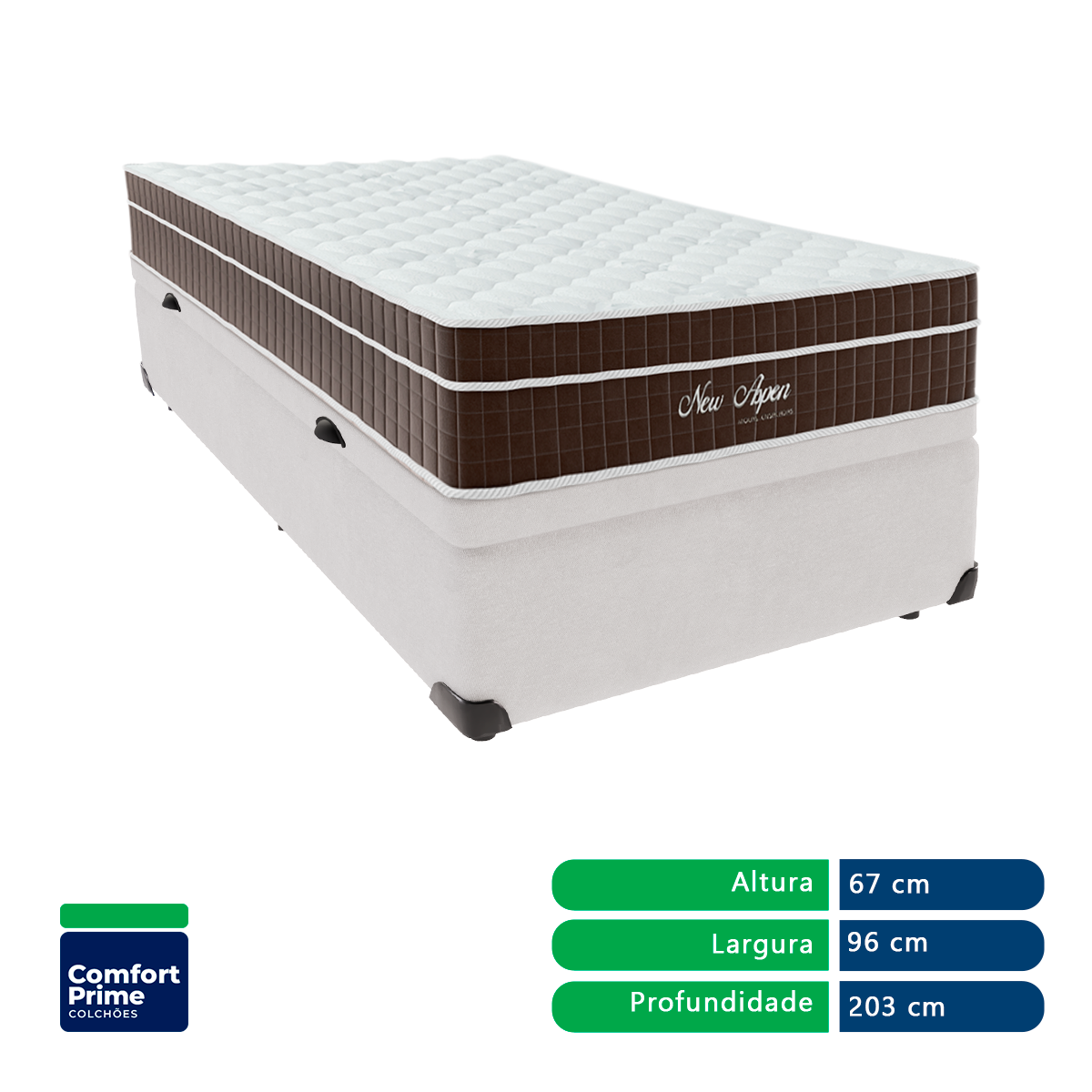 Cama + Box Baú Solteirão Branca Colchão New Aspen Molas Ensacadas Comfort Prime 96x203 - 4