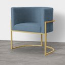 Ver imagem 1 de Poltrona Luana Linho Azul Base Metálica Dourada - Vallisa Decor