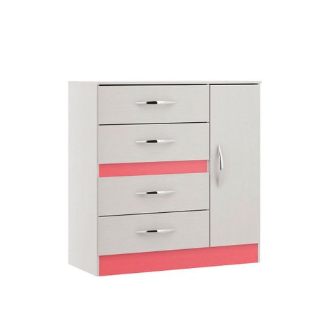 Cômoda 01 Porta 04 Gavetas 90x92x40 Branco/Rosa 2009 MDP - Prime