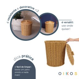 Lixeira com Tampa Redonda 15l Textura Rattan - Oikos - 4 Lixeira com Tampa Redonda 15l Textura Rattan - Oikos - 4