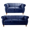 Ver imagem 2 de Conjunto Realeza 2 e 3 Lugares Cor:Veludo Azul Marinho 210