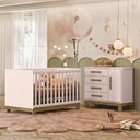 Ver imagem 1 de Quarto de Bebê Qencanto Slim com Cômoda 4355 e Berço Mini Cama 4315 Qmovi Rosa Acetinado