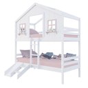 Ver imagem 2 de Beliche Casinha Dos Sonhos com Escada/ Escorregador Madeira Maciça Branco/ Rosa Megamobilia