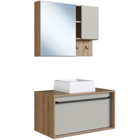 Kit Gabinete com Cuba e Espelheira 80cm Mel Arenas Proddy