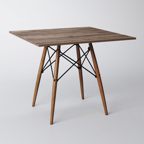 Mesa Eiffel Wood Tampo Quadrado de Madeira 90cm Amêndoa