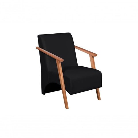 Poltrona Venus 1 Lugar Braço Madeira Maciça Courino Unidecor Preto