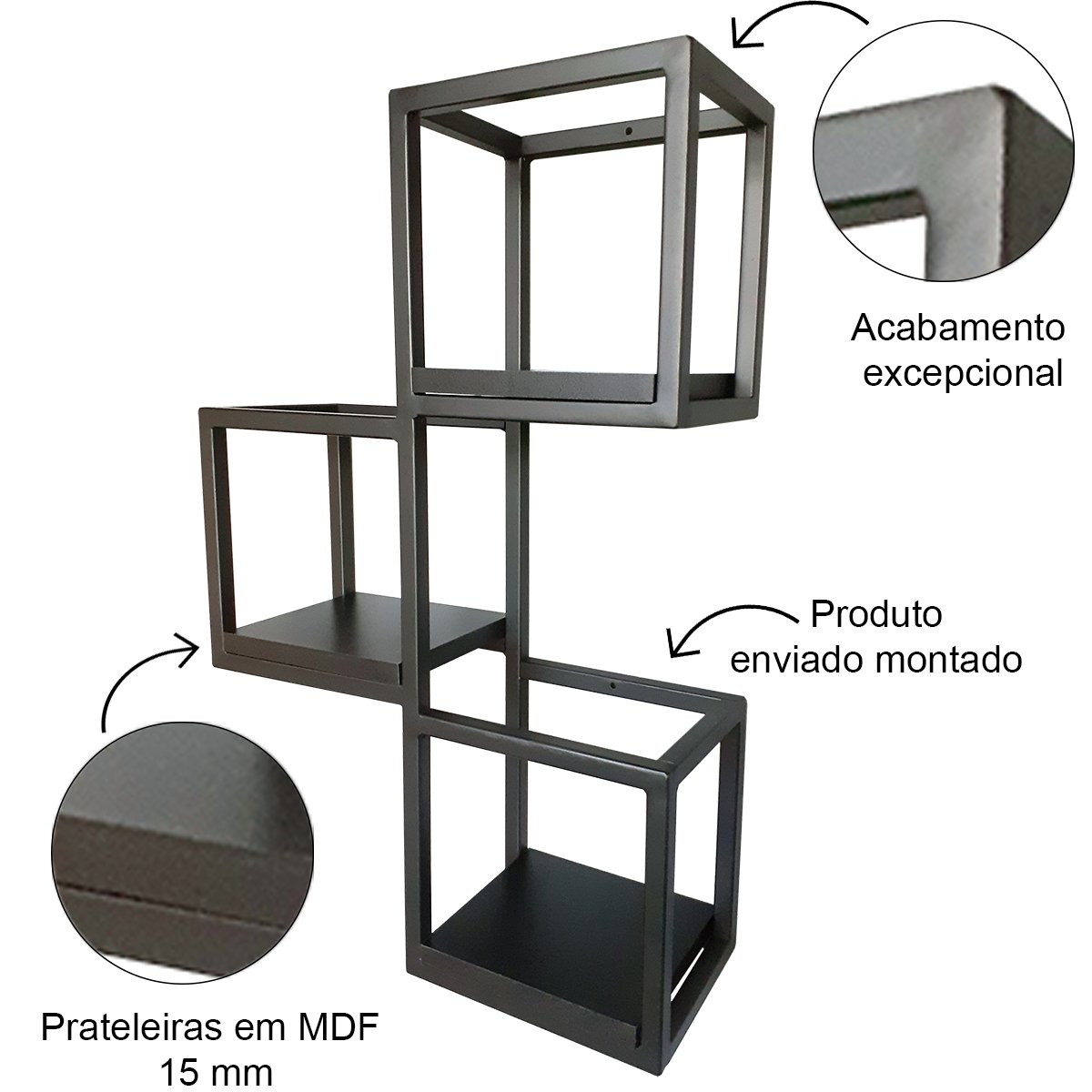 Nicho Prateleira de Parede Decorativo Ferro e Mdf Preto - 2