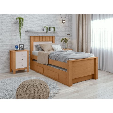Cama Solteiro Bibox 2 Gavetas Athenas - Lp - Rei de Casa Amendoa Clean/Off White