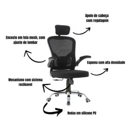 Cadeira Presidente Escritório Ergonômica E1063 Cor Preto Material Assento Espuma - 4