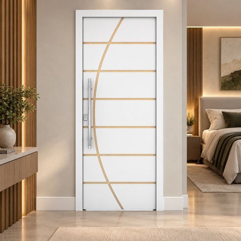 Porta de Madeira Frisada R20C 210x80 cm Acabamento UV Pronta para Instalar:Branco