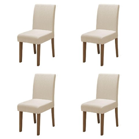 Conjunto com 4 Cadeiras Estofada Sala de Jantar Trieste Siena Cedro / Areia Dobuê Cedro