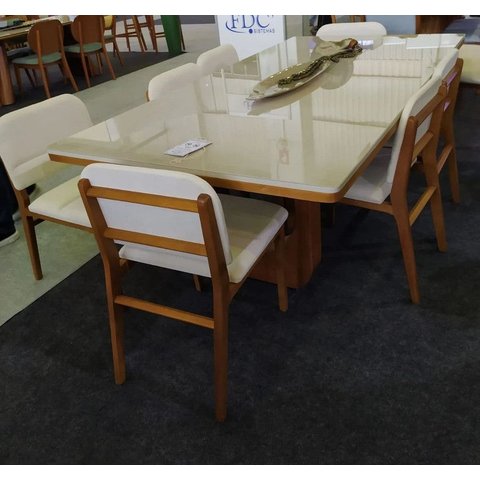 Sala de Jantar com Vidro 8 Cadeiras 2,20x1,10m - Estellar - Requinte Salas