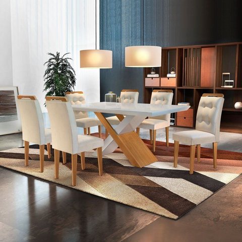 Conjunto Sala de Jantar Mesa 6 Cadeiras Amanda Espresso Móveis Bege/Creme/Off White/Imbuia