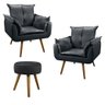 Conjunto 2 Poltronas Decorativas Opala e 1 Puff Redondo Pés Palito Suede Cinza Lual Decor - 1