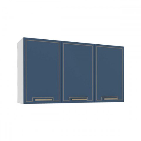 Armário Aéreo Cozinha 120 Cm Amara 3 Portas Branco/azul - Politorno