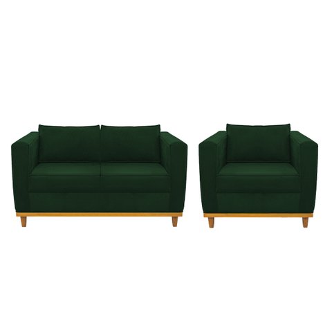 Kit Sofá 2 Lugares e Poltrona Europa Suede Verde Doce Sonho Móveis