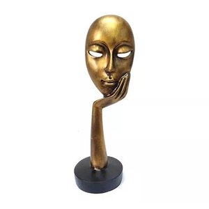 Escultura Estátua Máscara Face Mão no Rosto 36 Cm:dourado Envelhecido