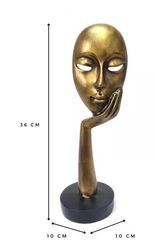 Escultura Estátua Máscara Face Mão no Rosto 36 Cm:dourado Envelhecido - 2