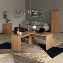 Ver imagem 1 de Kit para Escritório com Mesa em L Armário 2 Portas e Balcão Amêndoa Tecno Mobili
