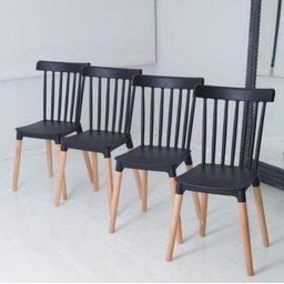 Kit 4 Cadeiras de Jantar com Pé de Madeira Windsor - Preto - 2