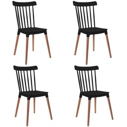 Kit 4 Cadeiras de Jantar com Pé de Madeira Windsor - Preto - 1