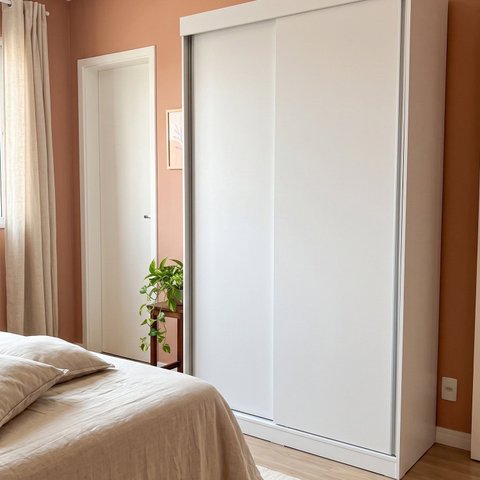 Guarda Roupa Solteiro 2 Portas de Correr 2 Gavetas com Cabideiros e Prateleiras 131x202x52cm