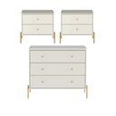 Ver imagem 2 de Conjunto 2 Mesas de Cabeceira e Cômoda 3 Gavetas Jasper - Off White Fosco c/ Dourado