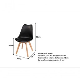 Kit C/6 Cadeiras Leda ? Charles Eames, Saarinen Wood Com Almofada Preta - 6