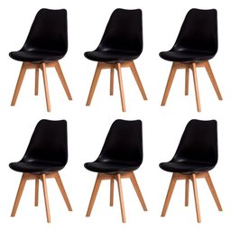 Kit C/6 Cadeiras Leda ? Charles Eames, Saarinen Wood Com Almofada Preta - 1