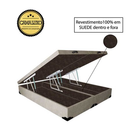 Base Box Baú Casal Luxo Blindado Bipartido AColchoes Suede Bege 49x138x188