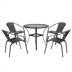 4 Cadeiras Maresia Aluminio Pintura Preta Fibra Sintetica Tr. Simples e Mesa Fortaleza Aluminio Pint