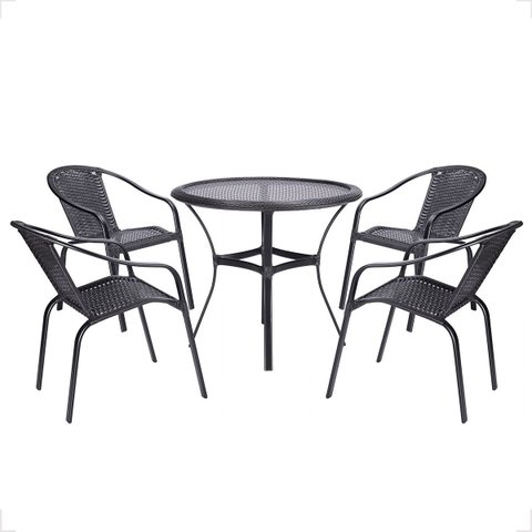 4 Cadeiras Maresia Aluminio Pintura Preta Fibra Sintetica Tr. Simples e Mesa Fortaleza Aluminio Pint