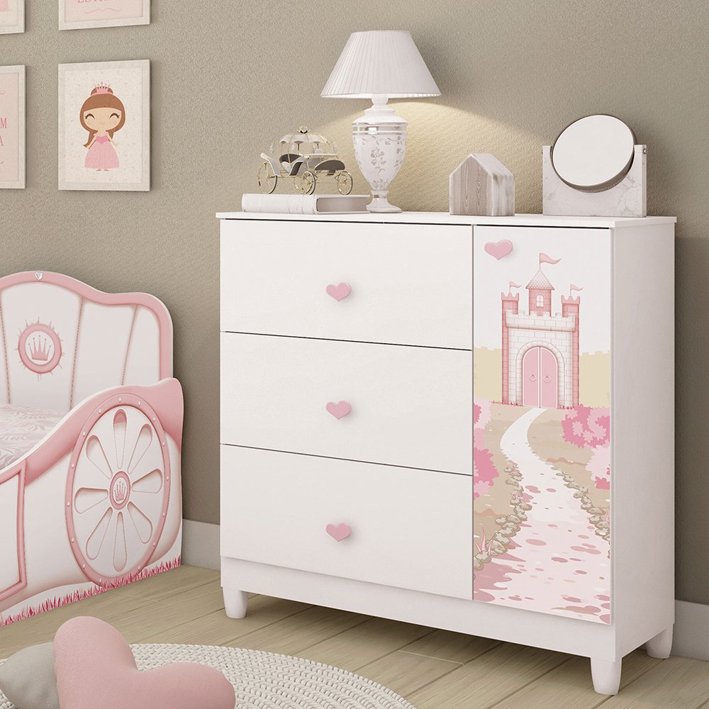 Jogo de Quarto Infantil com Cama e Guarda Roupa e Cômoda Carruagem Sophia - Móveis Estrela - 5