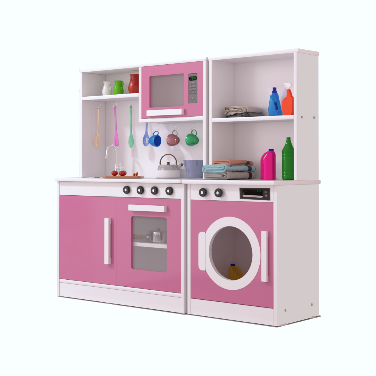 Conjunto Infantil com Cozinha e Máquina de Lavar Rosa