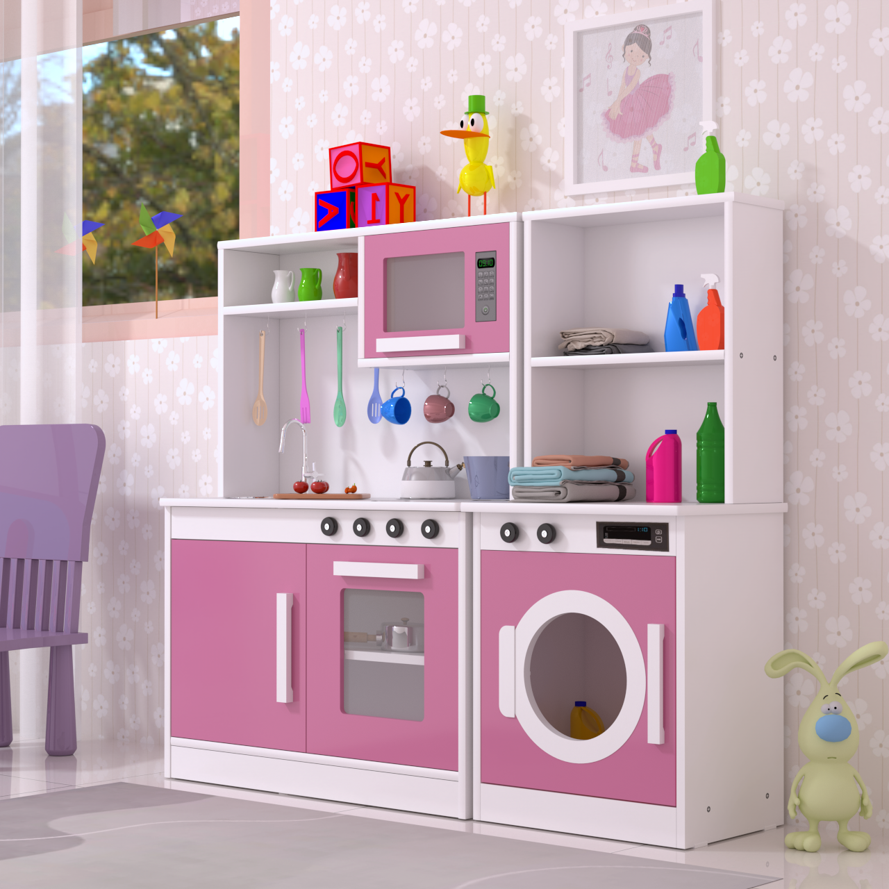 Conjunto Infantil com Cozinha e Máquina de Lavar Rosa - 2