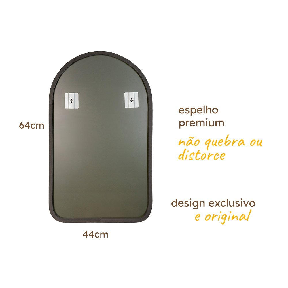 Espelho Pinterest Grande Orgânico Borda Couro 3cm Decorativo Sala Quarto 44x64cm Mod. Capela Preto - 3