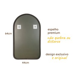 Espelho Pinterest Grande Orgânico Borda Couro 3cm Decorativo Sala Quarto 44x64cm Mod. Capela Preto - 3