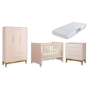 Ver imagem 1 de Quarto de Bebê Berço Evolution + Cômoda 4g + Guarda Roupa 3P Rosa Classic com Colchão