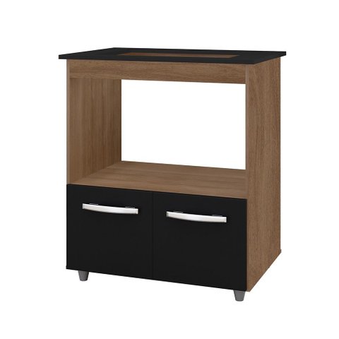 Balcão Gabinete de Cozinha para Fogão Cooktop e Forno Micro-ondas Elisa Savana Preto Moblis