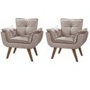 Ver imagem 1 de Kit 2 Poltrona Suede Cappuccino Cadeira Decorativa Opala Sala Recepção Pés Imbuia