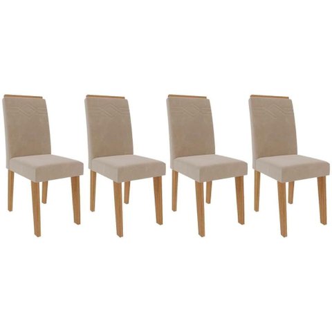 Cadeira Sala de Jantar Taís Kit 4 Un Madeirado/suede Nude Bege - Cimol
