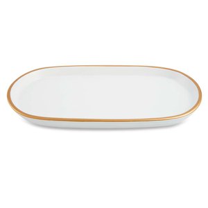 Bandeja Oval em Cerâmica Branca com Borda Dourada 27cm