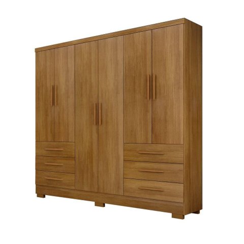 Guarda Roupa Solteiro Encant 6 Portas 6 Gavetas MDP Corrediças Telescópicas Cumaru 180cm