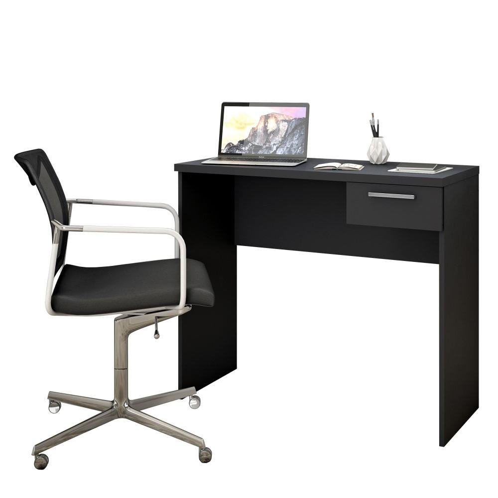 Mesa Para Computador Escrivaninha Home Office Estudos Pequena 1 Gaveta Escritório Quarto Preta - 3