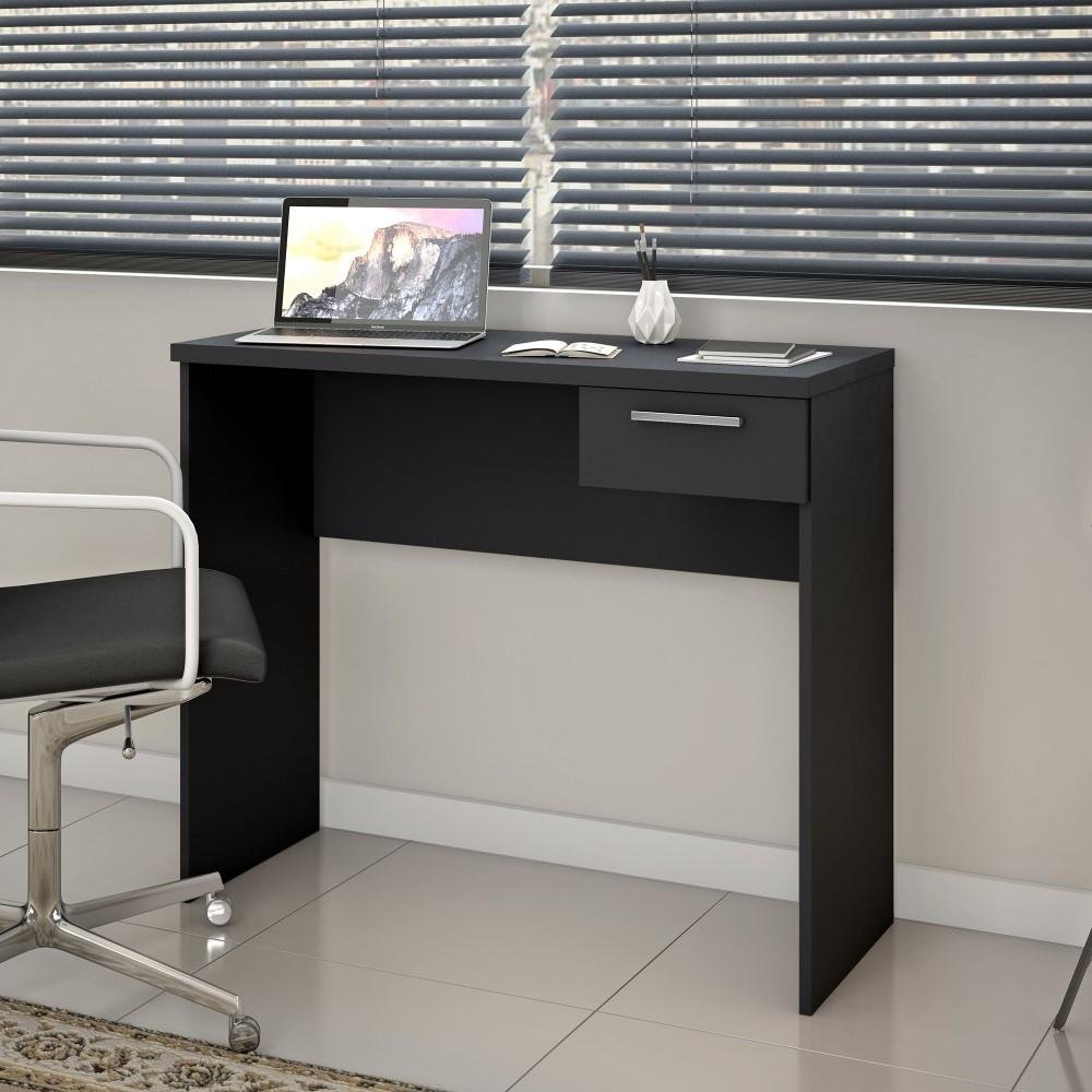 Mesa Para Computador Escrivaninha Home Office Estudos Pequena 1 Gaveta Escritório Quarto Preta - 1
