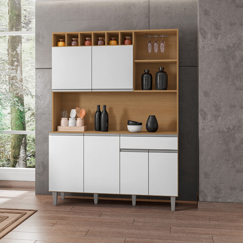Cozinha Compacta 6 Portas 1 Gaveta 130cm Alice Ajl Móveis:amêndoa Branco