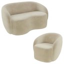 Ver imagem 2 de Conjunto 1 Sofá Living 160cm e 1 Poltrona Decorativa Sala de Estar Íbis Encosto Fixo Veludo Bege G33