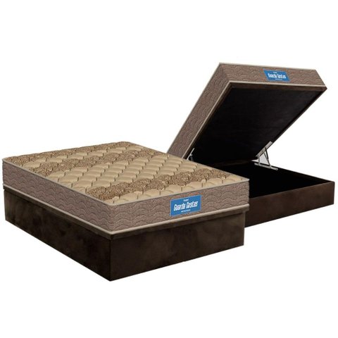 Conjunto Box Baú Casal: Colchão Espuma Probel D33 Guarda Costas Brown + Base Crc Suede Brown(